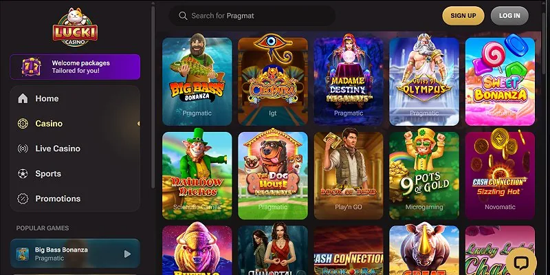 Así es la plataforma de Lucki.Casino